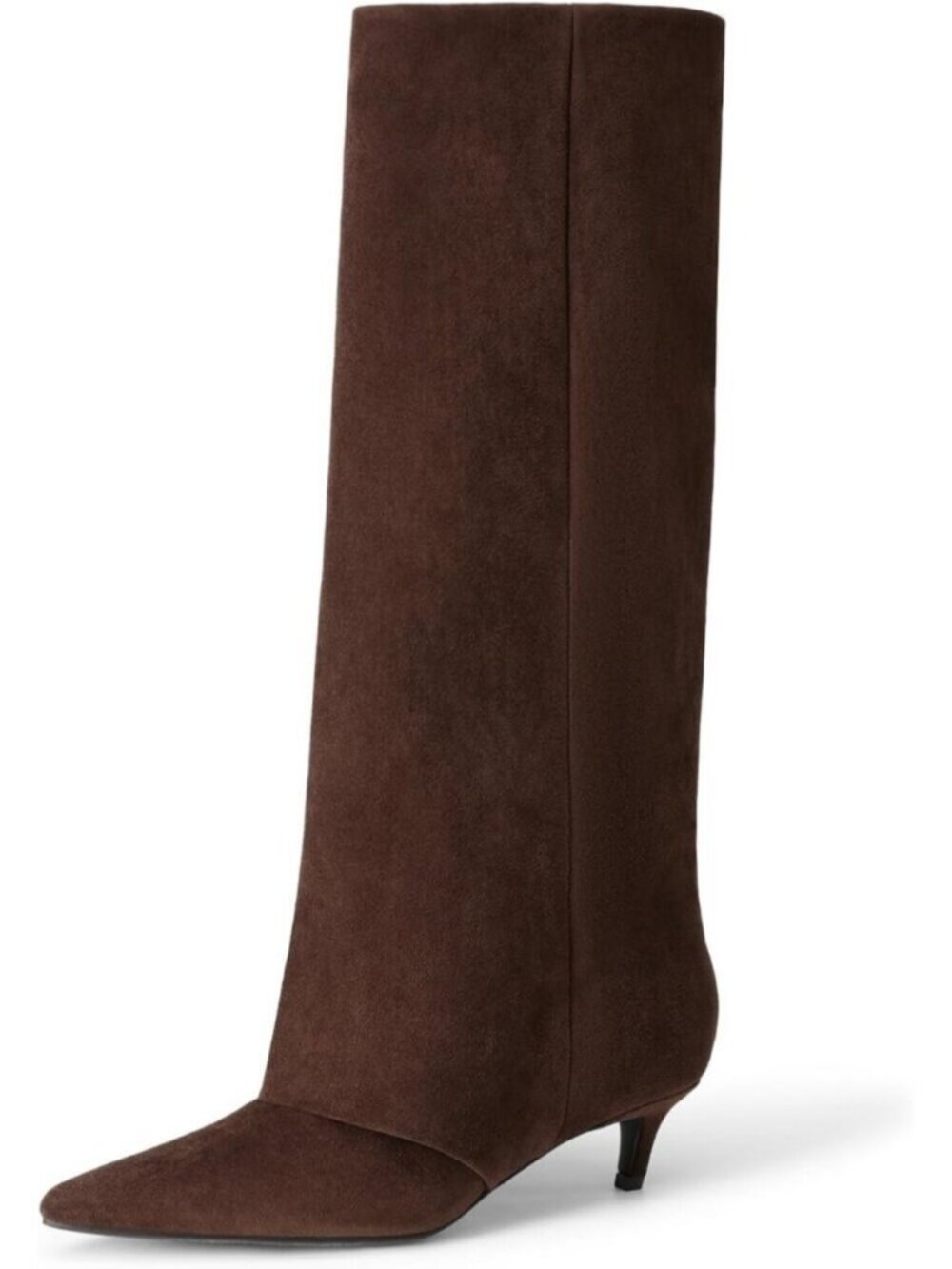 DREAM PAIRS Women Dark Brown Fold Over Knee High Boots Pointed Toe Kitten Heels